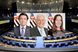 Os senadores paulistas Giordano, Marcos Pontes e Mara Gabrilli