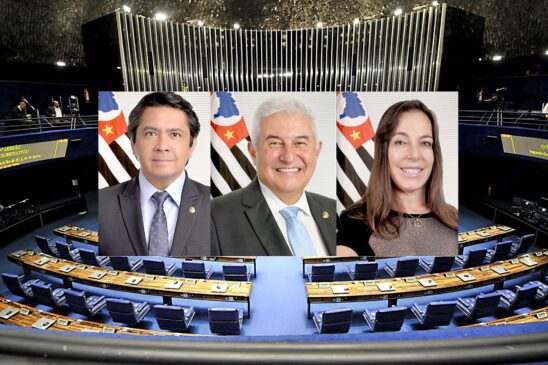 Os senadores paulistas Giordano, Marcos Pontes e Mara Gabrilli