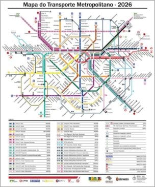 Mapa do metro de São Paulo prevista em 2026