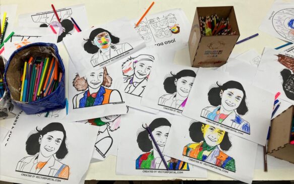 Contação de Histórias e pintura dos desenhos de Anne Frank.