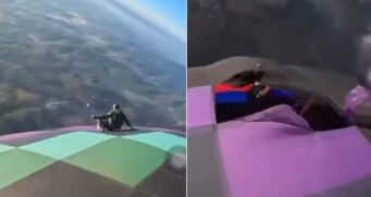Balão rasga enquanto paraquedista caminhava por cima em Boituva, no interior de SP