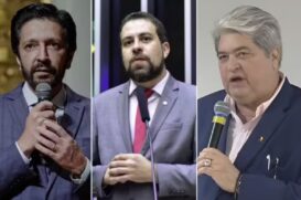 Os pré-candidatos Ricardo Nunes (MDB), Guilherme Boulos (PSOL) e Datena (PSDB)