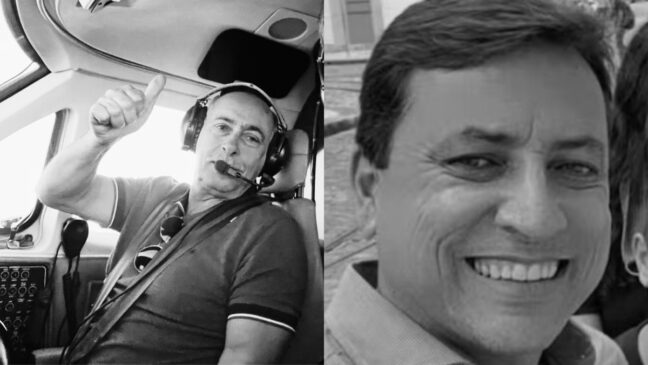 Ao lado dos destroços da aeronave, que caiu na noite de segunda-feira (3), foram localizados os corpos de Antônio Augusto Castro (dir.) e do piloto Geraldo Cláudio de Assis Lima