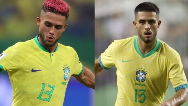 Yan Couto antes e depois de mudar o cabelo rosa pela seleção