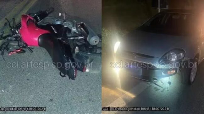 Motociclista foi atropelado por carro ao cair na pista