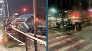 Veículo bateu no poste e ficou completamente destruído
