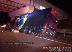Ônibus bateu na pilastra após pane mecânica