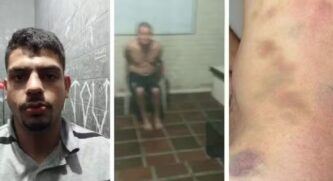 Recorte com foto do funcionário, a vítima e as lesões, da esquerda para a direita
