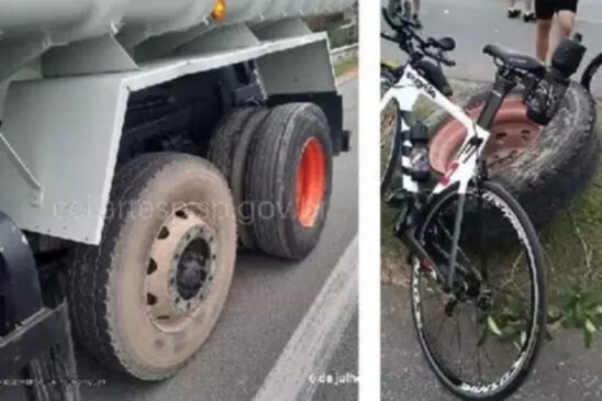 Roda de caminhão se soltou e causou a morte de um ciclista em SP