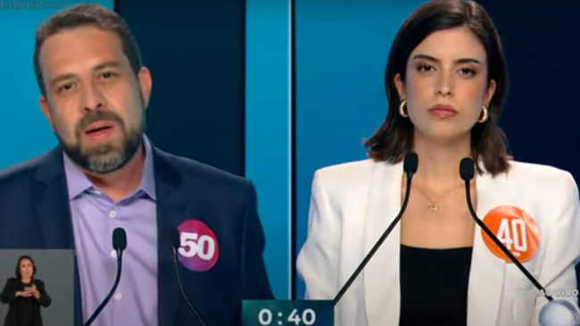 Guilherme Boulos (PSOL) e Tabata Amaral (PSB) em debate na RecordTV