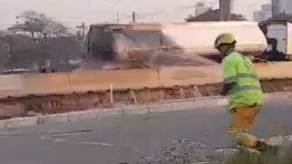Caminhão pegou fogo na via Dutra