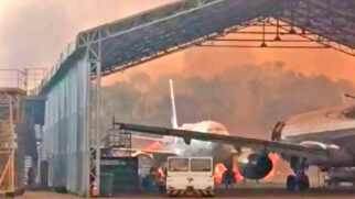 Fogo atingiu mata em torno do prédio antes de se aproximar do Centro de Manutenção da Latam