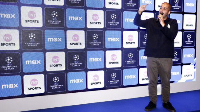 Pedro Certezas em evento de divulgação da nova Champions, na TNT Sports