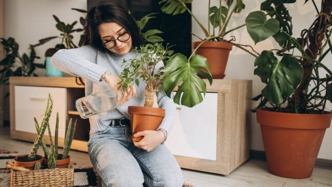 Plantas ajudam a aumentar a umidade do ambiente de forma natural. Espécies como espada-de-são-jorge, samambaias e lírio-da-paz são boas opções, pois absorvem água do solo e a liberam no ar através do processo de transpiração. Foto: Freepik
