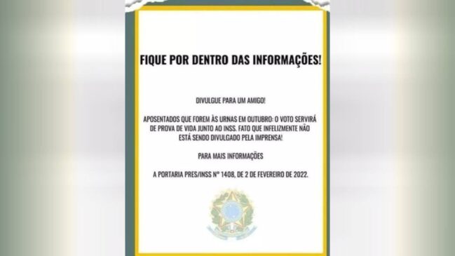 É mentira que exista um acordo da Justiça Eleitoral com o Instituto Nacional do Seguro Social (INSS)