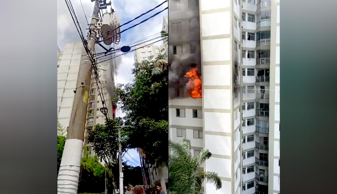 Moradores do local registraram o incêndio em vídeo