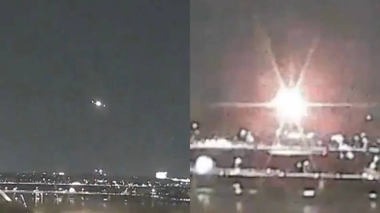 Momento em que aeronaves se chocam no ar na noite desta quarta-feira nos Estados Unidos