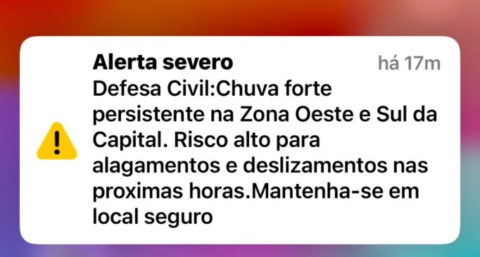 Alerta severo foi enviado a moradores das zonas sul e oeste de São Paulo