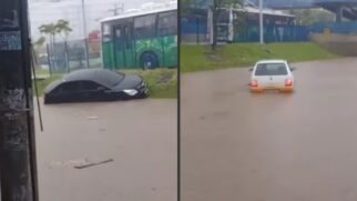 Na Grande São Paulo, as fortes chuvas deixaram a Avenida do Oratório, que fica na divisa entre Capital e Santo André, no ABC Paulista, alagada