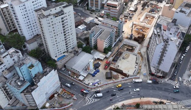 Vista aérea da futura estação 14-Bis Saracura, na Bela Vista