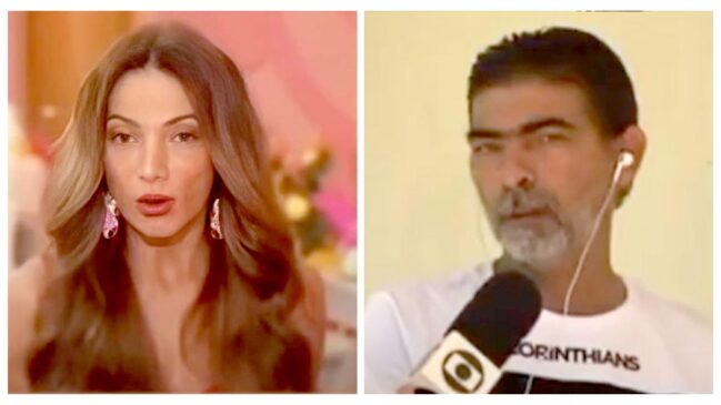 Patrícia Poeta durante entrevista com o pai da jovem Vitória Regina; adolescente foi executado de forma brutal na Grande São Paulo