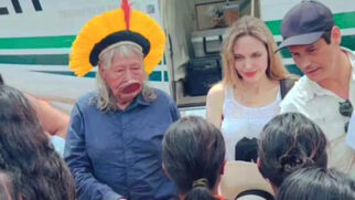 Angelina Jolie ao lado do líder indígena Raoni Metuktire