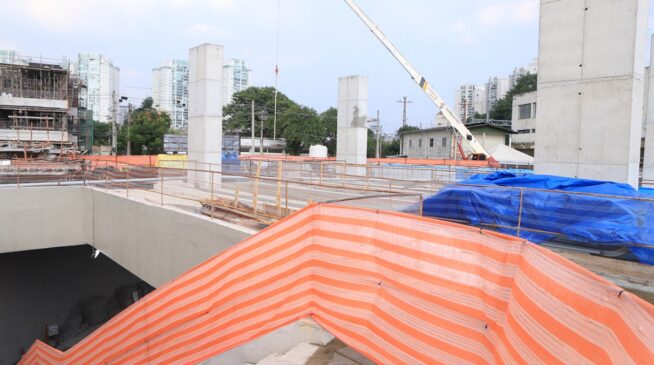 Obras da futura estação Água Branca, na zona oeste de São Paulo