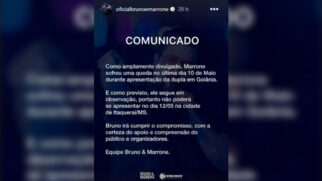 Equipe do cantor informou que Bruno vai se apresentar sozinho nesta segunda-feira (12/5)
