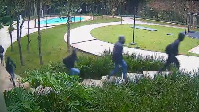 Câmeras de segurança flagraram o grupo circulando pelo condomínio