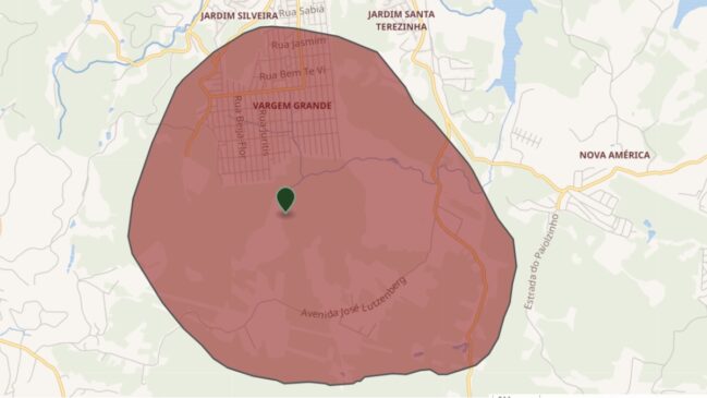 No mapa acima, demonstra a região em que um meteorito atingiu e depois de um tempo, foi formado um bairro chamado Vargem Grande