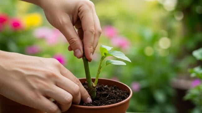 A plantação por estaquia serve para plantar uma nova muda a partir de um ramo saudável de outra