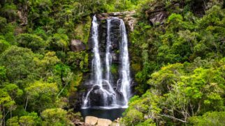 O lugar permite uma imersão na natureza, com acesso direto a trilhas e cachoeiras