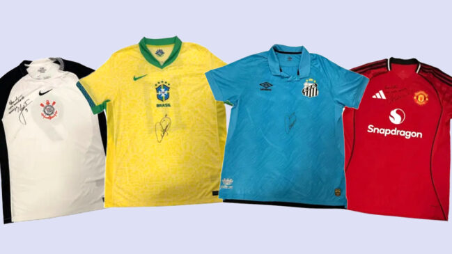 Serão leiloados 30 itens, entre eles camisetas autografadas com ídolos do futebol