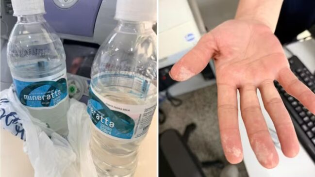 Vítima estava trabalhando quando pegou a garrafa de água da marca Mineratta lacrada na geladeira da sala de reuniões
