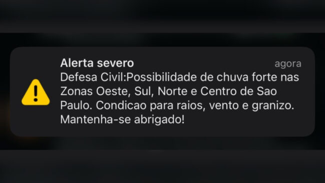 Moradores das zonas leste, oeste, sul, norte e centro devem se manter abrigados
