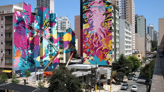 Evento traz quatro empenas, instalações interativas e obras de 19 artistas em São Paulo