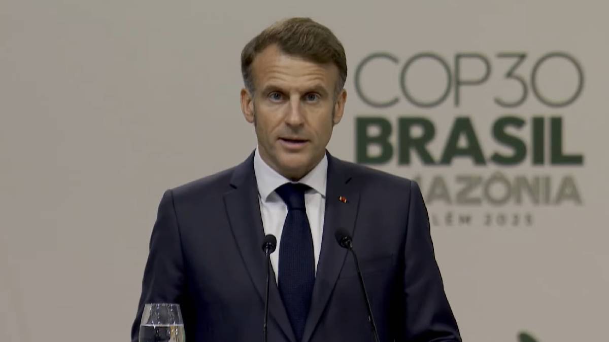 Emmanuel Macron discursou durante a Cúpula dos Líderes da COP30, na quinta-feira (6/11)