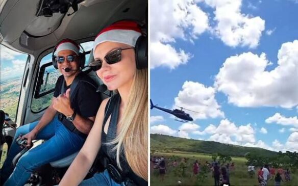 Empresário distribuiu carne jogando de helicóptero, em Goiás