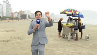 Dudu Camargo entra ao vivo na faixa de areia da Braia Grande