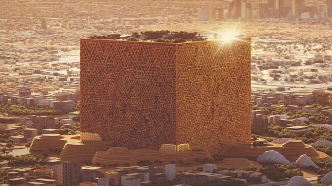 Projeto previa um cubo metálico de cerca de 400 metros por 400 metros, com uma cúpula interna equipada com tecnologia de ponta