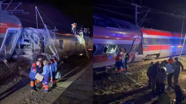 Acidente aconteceu quando um trem que trafegava por trilhos auxiliares invadiu a via adjacente