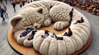 Segunda obra, chamada "Círculo de Paz", apresenta a escultura de um gato gigante deitado em posição de descanso