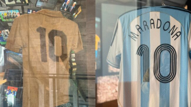 Após o destaque de Pelé, que viria a se tornar o maior jogador de futebol de todos os tempos, muitas outras estrelas se popularizam vestindo a 10, incluindo o gênio argentino Diego Maradona - (Divulgação/Museu do Futebol)