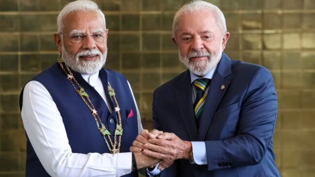 Presidente Lula e o primeiro-ministro da Índia, Narendra Modi (Foto: Marcelo Camargo/Agência Brasil)