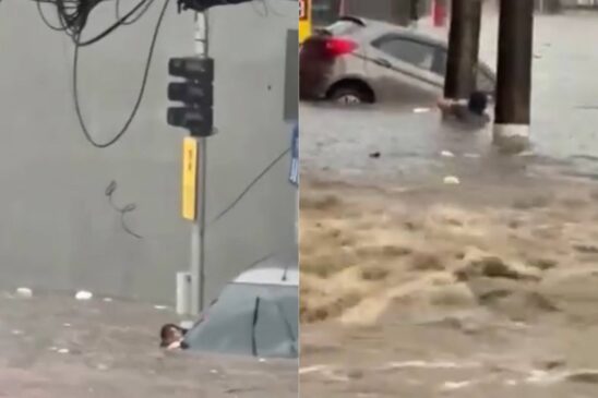 Vídeo mostra mulher escapando de ser levada por enchente na Grande SP