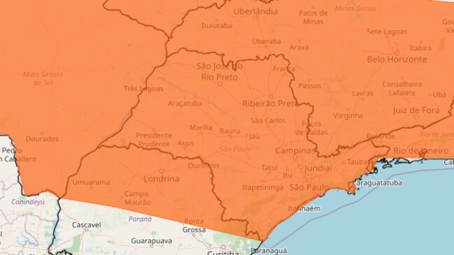 Avisos indicam risco de chuva forte, rajadas de vento que podem chegar a 100 km/h
