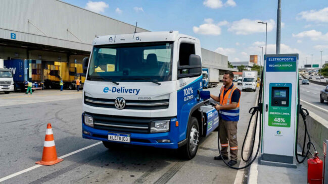Caminhões elétricos avançam devagar: preço de compra elevado, recarga lenta e rede de postos limitada ainda travam a transição verde no transporte de cargas.