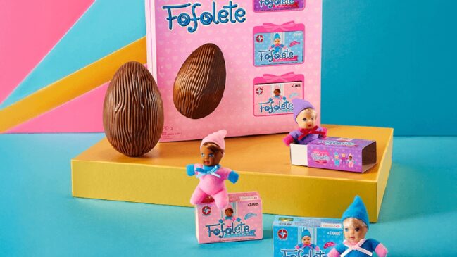 Ovo de Páscoa Fofolete possui 120g de chocolate ao leite e destaca-se por vir acompanhado de três bonecas exclusivas