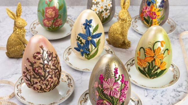 Ovos decorados custam a partir de R$ 1.200, com casca de chocolates e desenhos feitos à mão