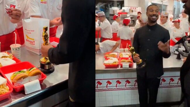 Michael B. Jordan causa alvoroço ao comemorar prêmio do Oscar em rede de fast-food